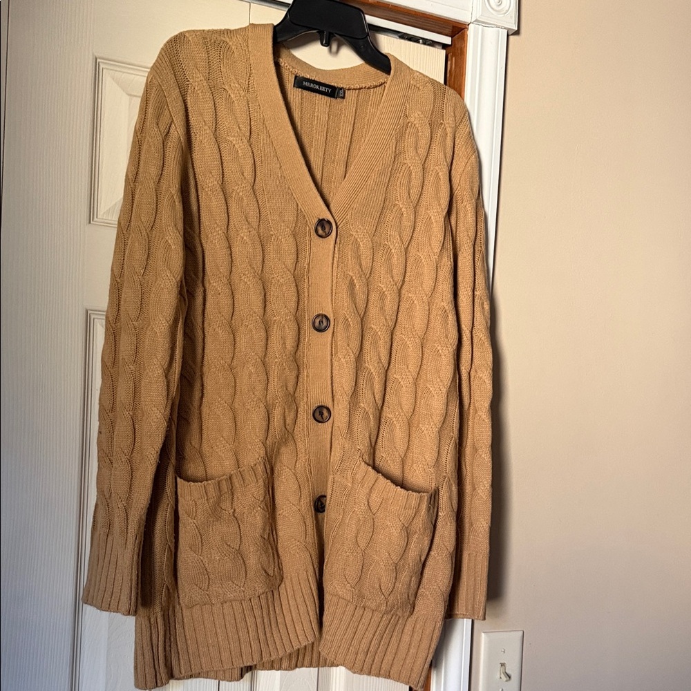 Cozy Tan Cable Knit Cardigan